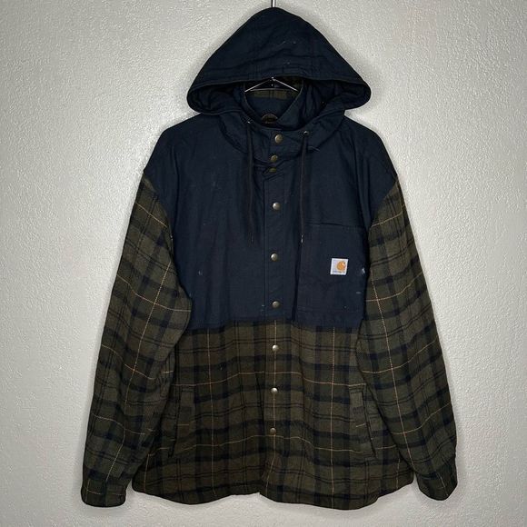 Carhartt Plaid Pawnee With detachable Hood Canvas Jacket 2XL - Picture 2 of 6